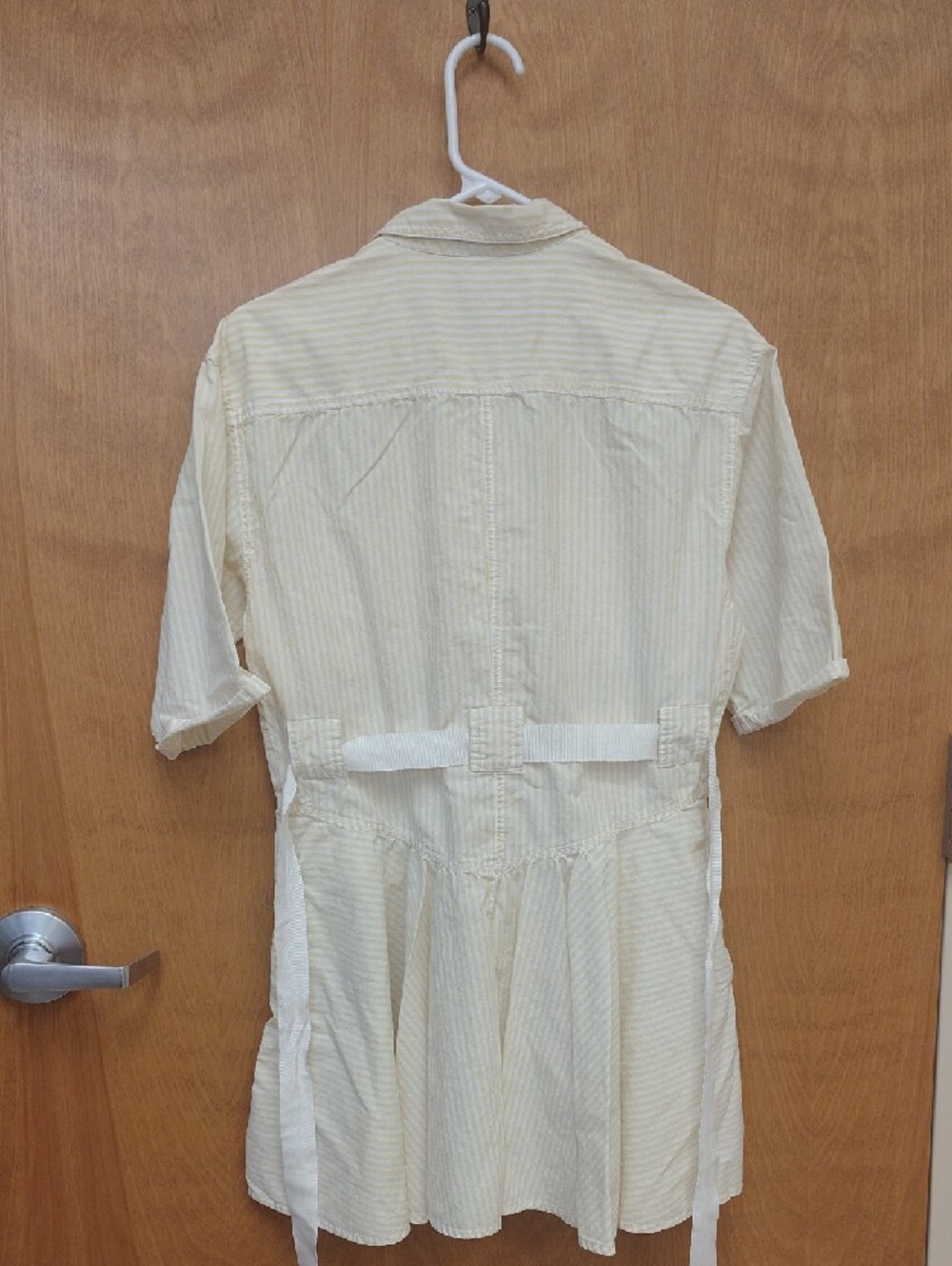 Free People Cream and White Striped Button-Front Shirt Dress With Drop Waist - Picture 9 of 12